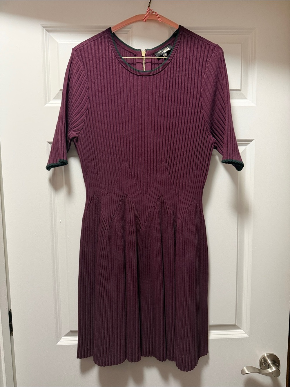 Ted Baker London Ribbed Midi Dress in Plum with Black Trim